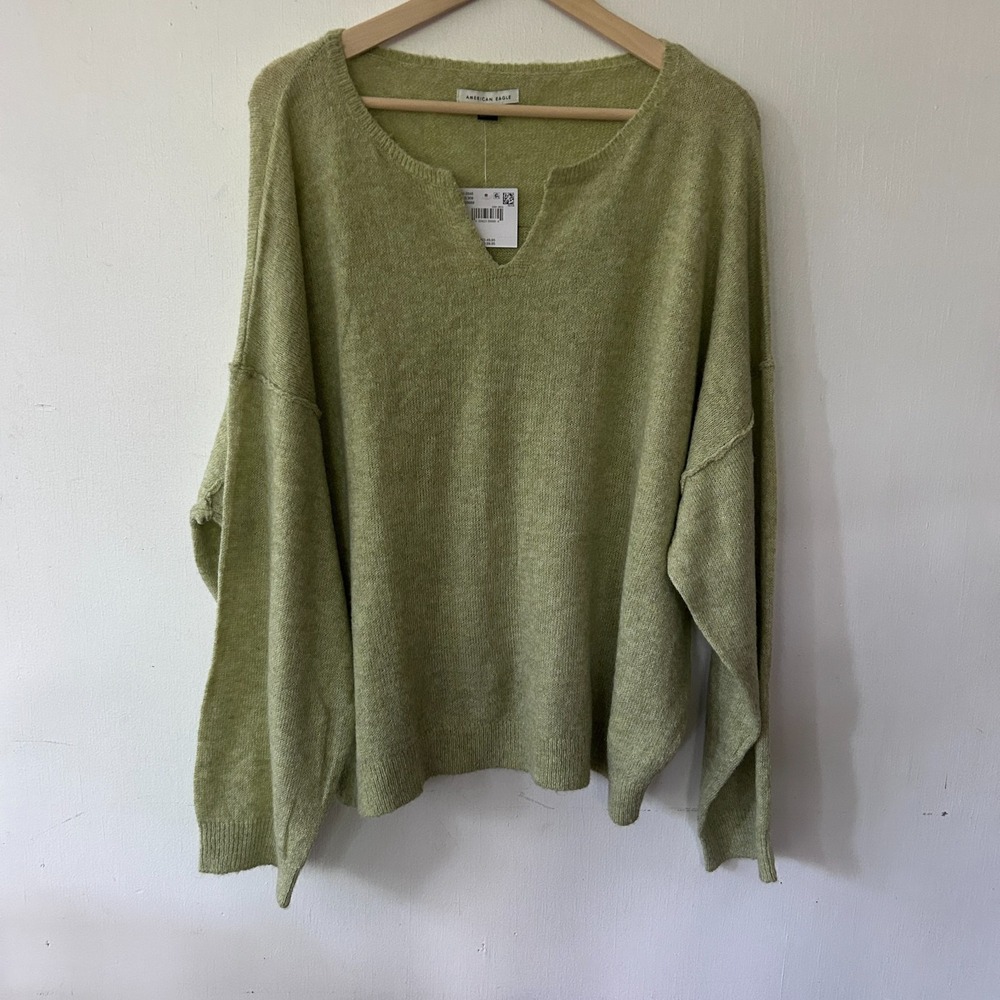 American Eagle Matcha Green Sweater Womens XL NEW Oversized Light Coastal Boho